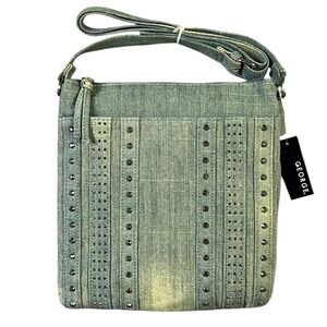 George Sophia Bling Denim Crossbody Bag Blue Studded Rhinestone Zip Purse New